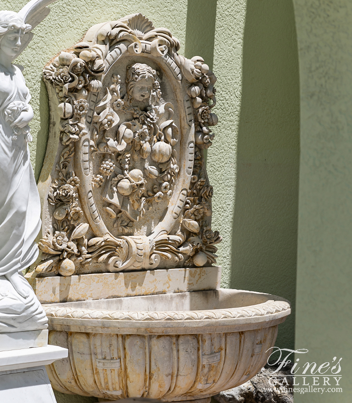 Marble Fountains  - Large Outdoor Wall Fountain In Marble - MF-445